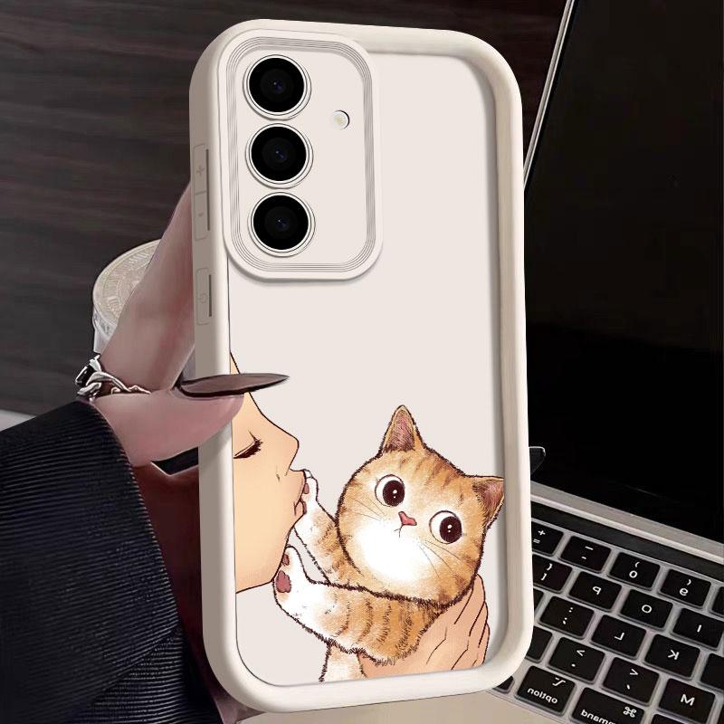 Cute Lovely Cat Kiss S24FE Phone Case For Samsung S25 S24 S23 Ultra 5G S22 S20 Plus S21 s23 FE Cases Cover Galaxy S25Ultra Funda