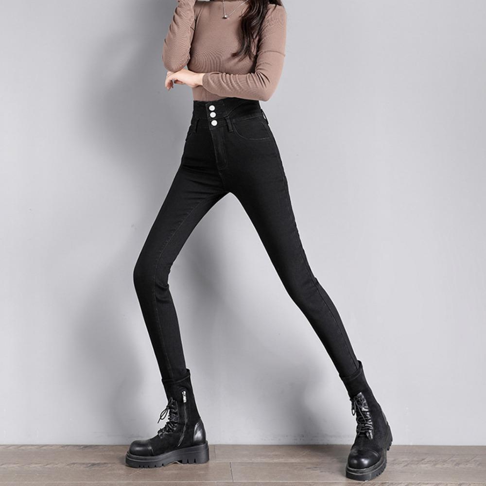 Breasted Jeans Women's Autumn and Winter 2025 New High-waisted Slim-fitting Pencil Pants Elastic Leggings