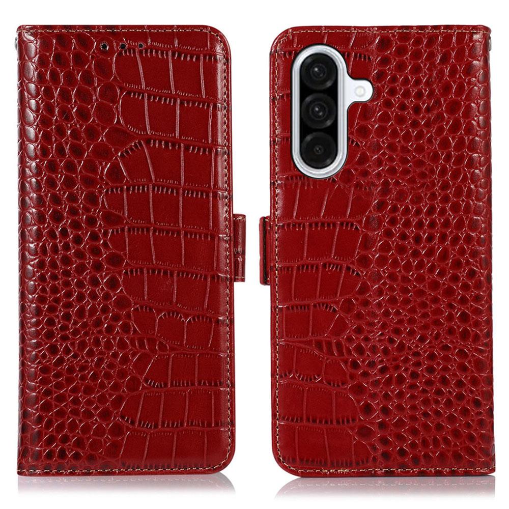 For Samsung Galaxy A17 Case Crocodile Texture Genuine Cow Leather Phone Wallet Cover