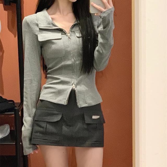 High Quality American Polo Collar Long-Sleeved Top High-End Breathable Pilling-Free Double Zipper