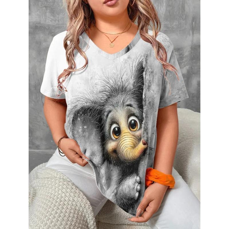 Summer Women s 3D Printed V-neck T-shirt Is Fashionable, Versatile, Trendy, Breathable, and Casual S