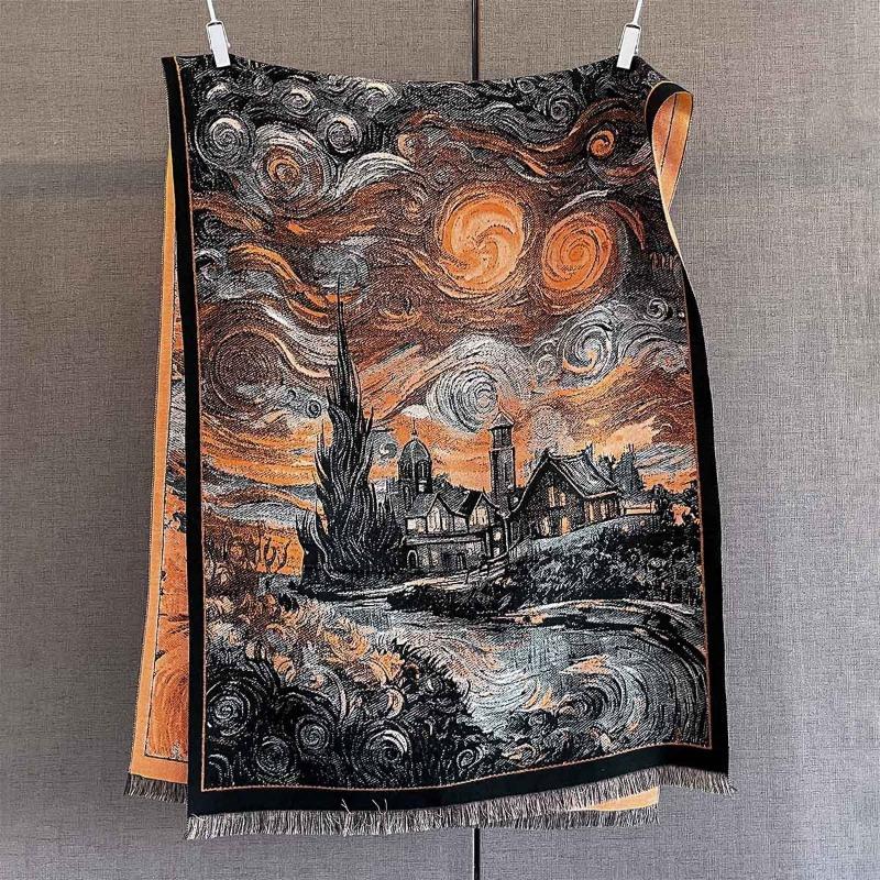 New imitation cashmere personalized oil painting style age-reducing printed scarf autumn and winter fashionable warm scarf shawl