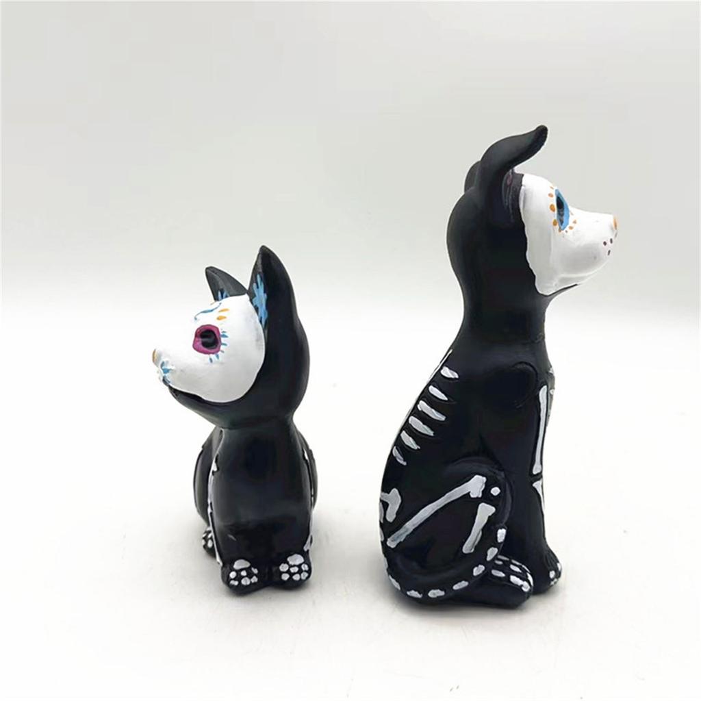 Halloween Resin Cat Dog Figurine Cute Sugar Skull Animal Decors For Desk Shelf Window Display Party Decoration Gift