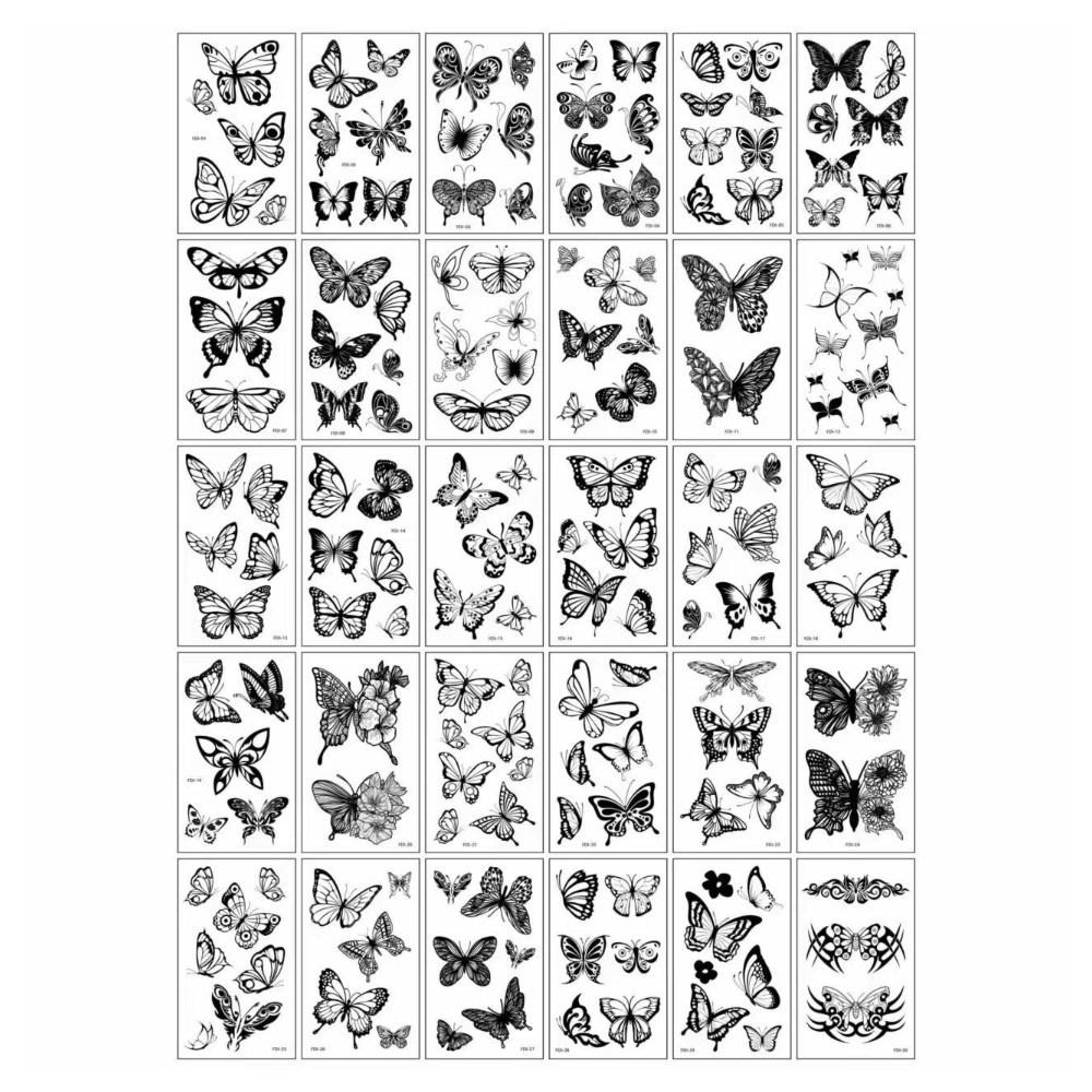 Tattoo Sticker Butterfly Lettering Sentimental Tattoo Concert Tattoo Sticker Festival Event Item 1 Set Mixed Butterflies