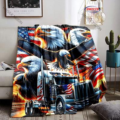 Heavy Truck and Bald Eagle Printed Blanket Birthday Festival Gift for Friends Family,Bedroom Living Room Sofa Chairs Bed Blanket