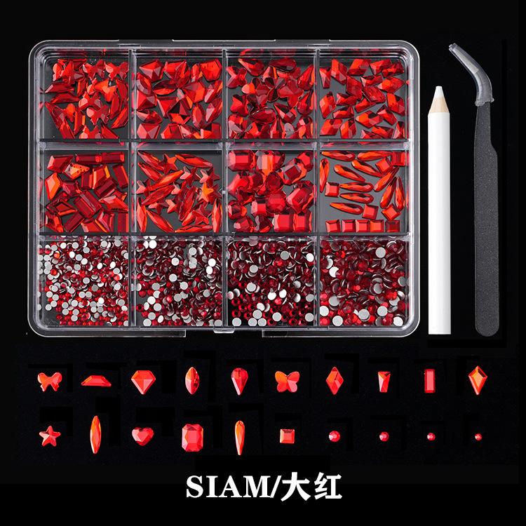 12-Grid Boxed Rhinestone Nail Art Flat Bottom Special-Shaped Diamond Nail Rhinestone Nail Art Jewelry Set