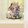 Easter Pendant 2d Flat Acrylic Coffee Cup House Easter Egg Ornaments Coffee Cup House Easter Egg  Hangable Decor Party Supplies