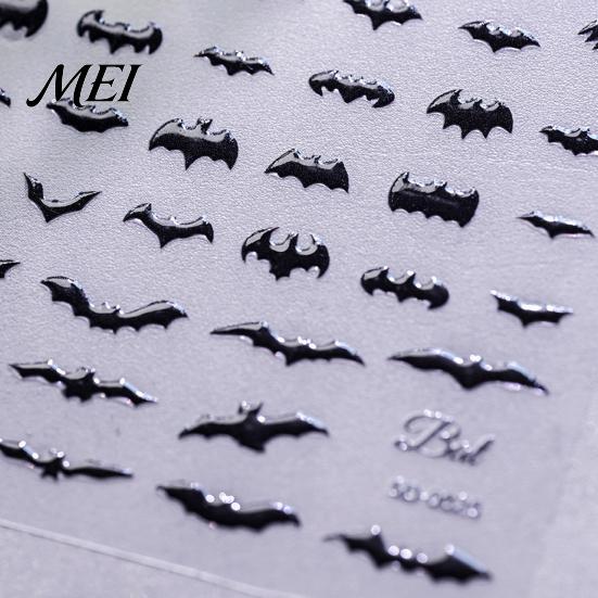Nail Decor Sticker Halloween 3D Embossed Stickers, Skeleton Hand Pumpkin Spider Bat Art Decals, Gothic Manicure Decoration Decals for Holiday
