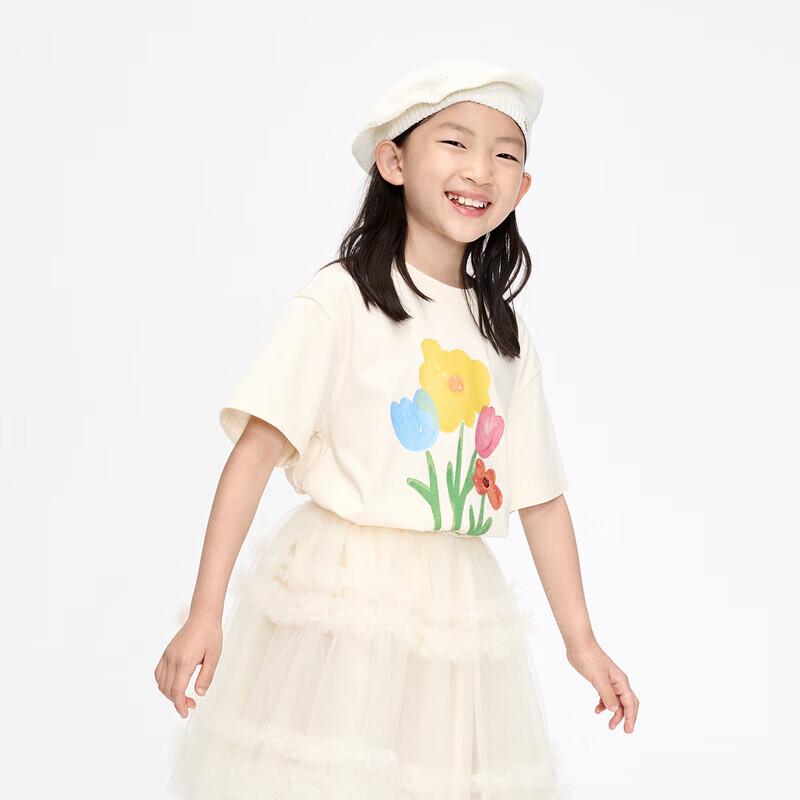 Little MO&Co. Girls' Pure Cotton Dopamine Flower Short-Sleeve T-shirt