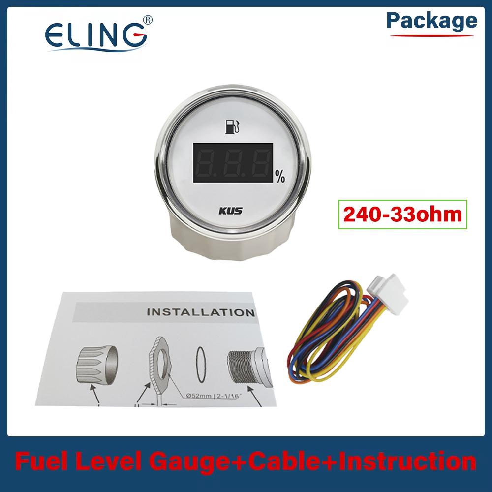 KUS 52mm 0-190ohm 240-33ohm Digital Fuel Level Meter Oil Gauge Red Yellow Light 9-32V Fuel Sensor 175mm 200mm 250mm 300mm 335mm