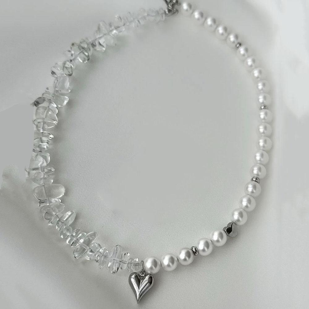 New Irregular Choker Vintage Zircon Heart Pendant Necklace For Women Female Pink & white Stone Chain Valentine's Gift N0548