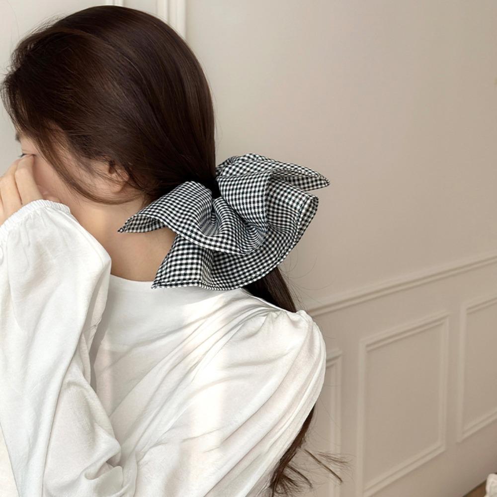 Double Layer Checkered Hair Clip Bow Oversized Hair Scrunchies Women Hair Ropes  Hair Accessory