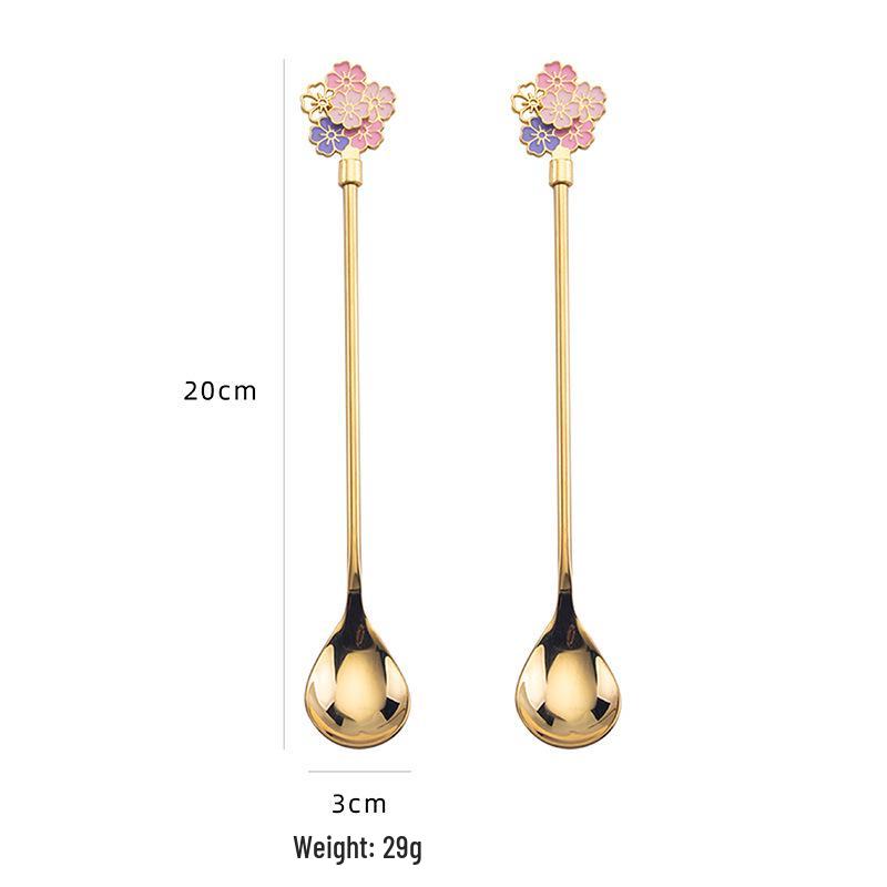 Sakura Long Handle Dessert Spoon for Tea, Coffee, and Ice Cream
