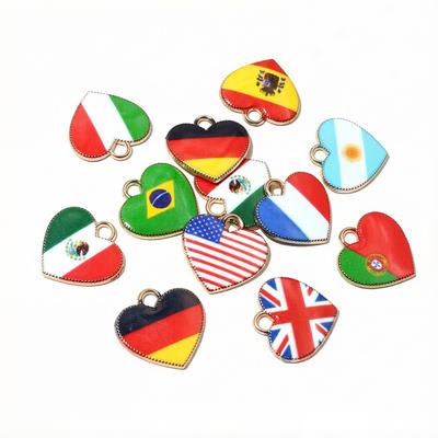 20pcs Heart Charms 15x16mm DIY Enamel National Flags of Countries Pendant Jewelry Making Accessories for Necklace Earrings