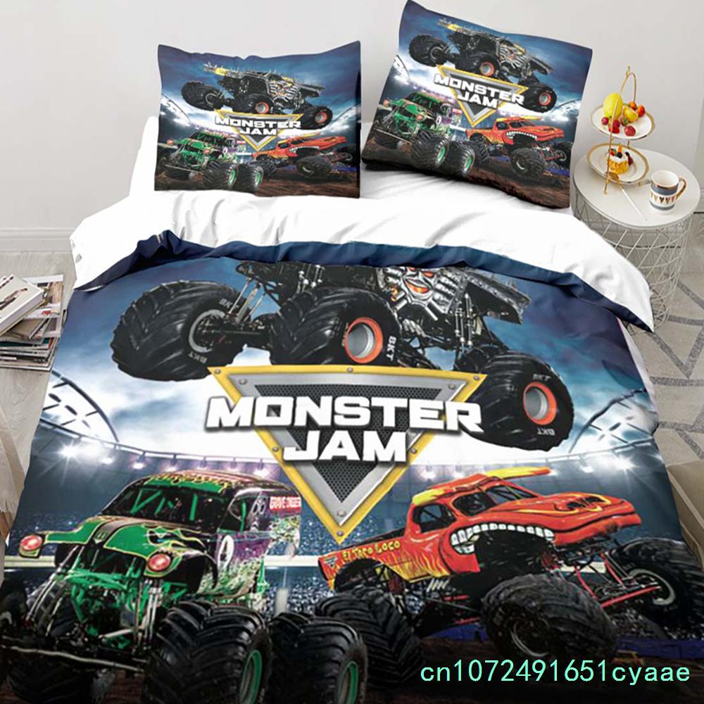 Monster Truck Bedding Cartoon Gift Twin Bedding Set 3 Piece Comforter Set Bed Duvet Cover Double King Cover Home Textile