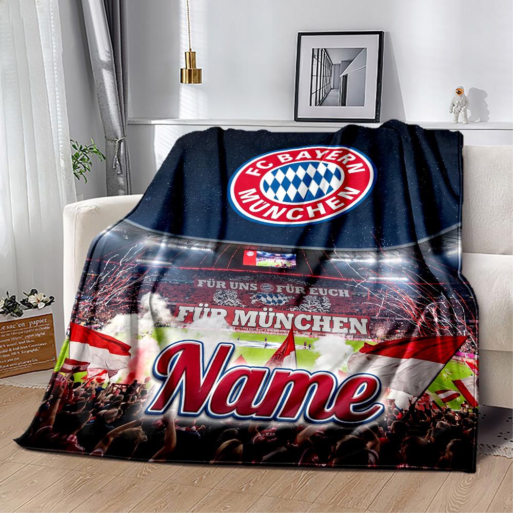 Bayern Munich Soccer Poster Customize Text Blanket Cozy Personalized Blanket Comfortable Suitable for Home Decor Sofa Chair Picnics