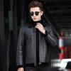 Men's Winter Shearling Leather Biker Jacket with Lapel