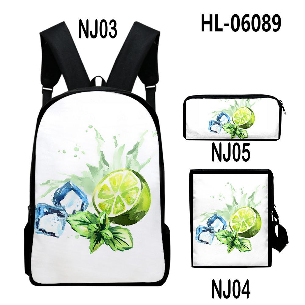 Lusso Novità Particolare Fresco limone Stampa 3D 3pz/Set alunno Zaini Scolastici Zaino Daypack per Laptop Borsa a tracolla inclinata Astuccio