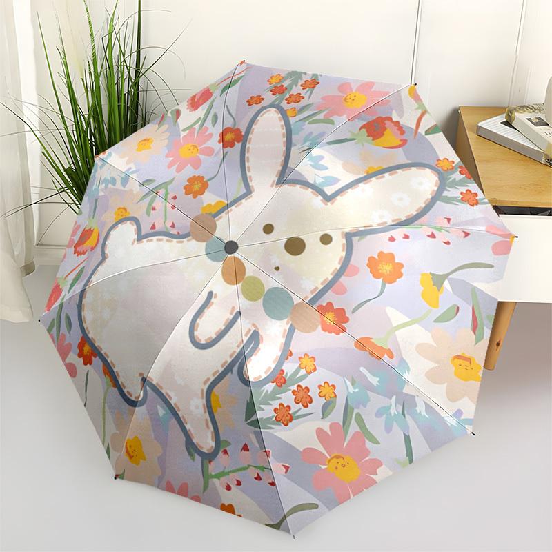 

1pc Bunny, Floral Pattern Automatic Folding Umbrella, 8-Rib Iron Frame, Casual Outdoor Accessory for Birthday Festival Gifts yy251128120