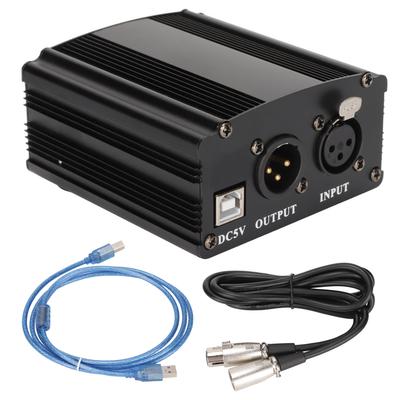 48V Phantom Power Supply 1 Channel Condenser Mic Power Supply with XLR 3 Pin Cable and USB Cable