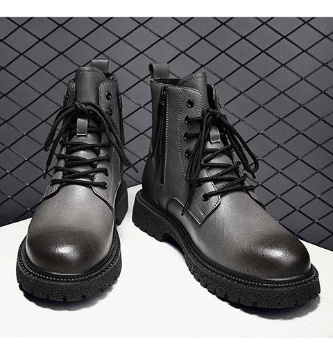 Fashion Mens Ankle Boots Winter Hiking Motorcycle Boots Casual Fashion Low-heeled Genuine Leather High Top Black Warm Cotton Shoes