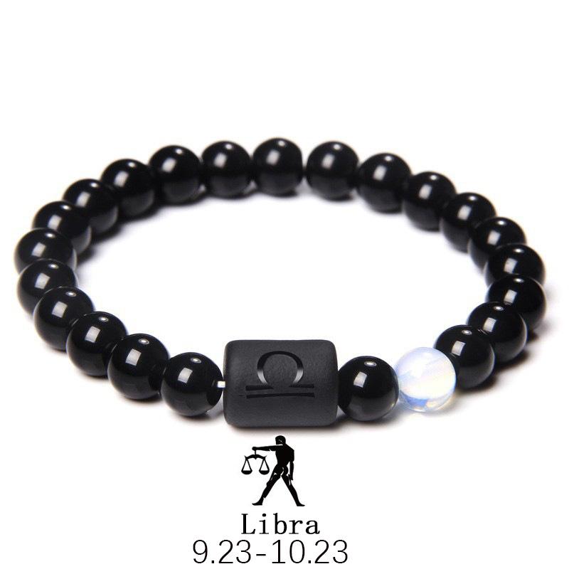 Fashion Jewelry Charm Unisex Black Stone Beads 12 Zodiac Signs Constelation Couple Bracelet