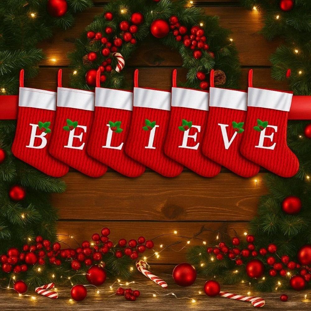 Cute Red Letter Socks Creativity Candy Bag Portable Xmas Tree Ornament  Children's Gifts