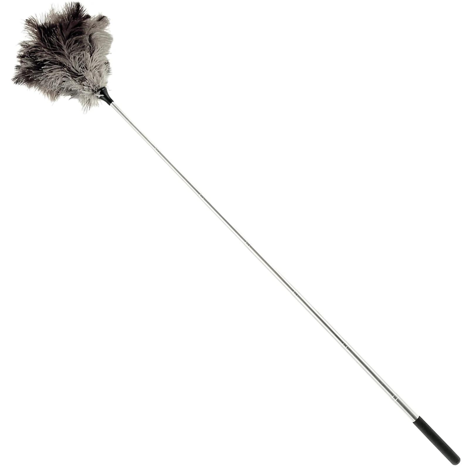 Extendable Ostrich Feather Duster Retractable Feather Duster for Cleaning Ceiling Fan Pendant Lamp High Ceiling Blinds Furniture серый