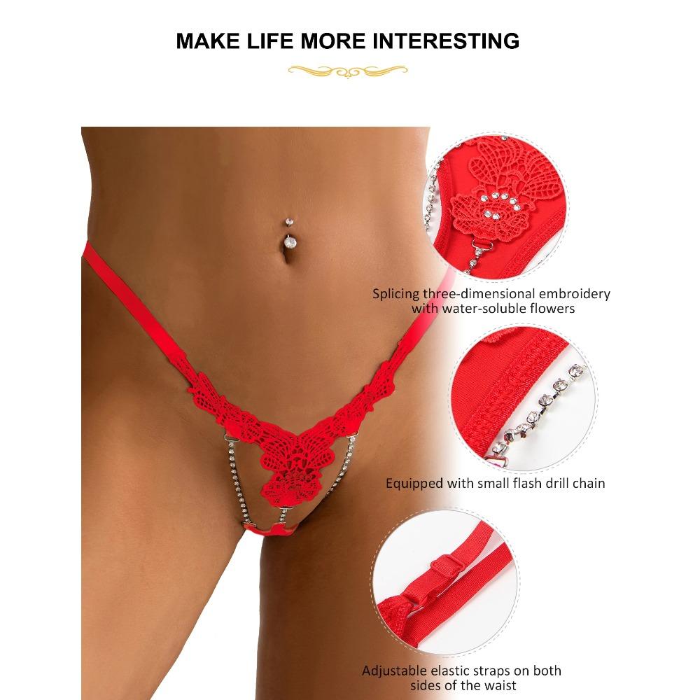 Comeondear Sexy Panty Women Mini Red Thongs Sex Erotic High Elastic Female Underwear Diamonds Hollow G-strings See Through Brief