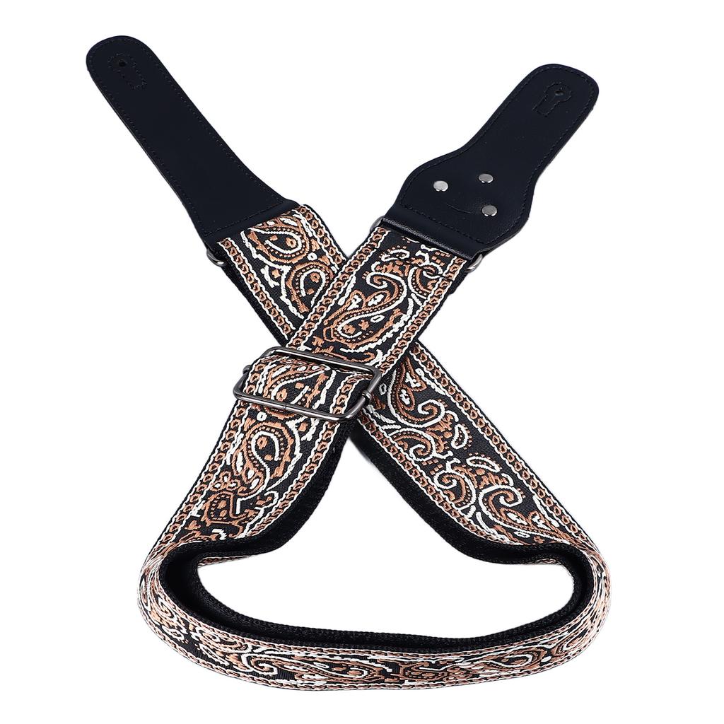 Guitar Strap Embroidery Widened Adjustable Shoulder Strap with Picks for Acoustic Electric Guitar Bass Brown