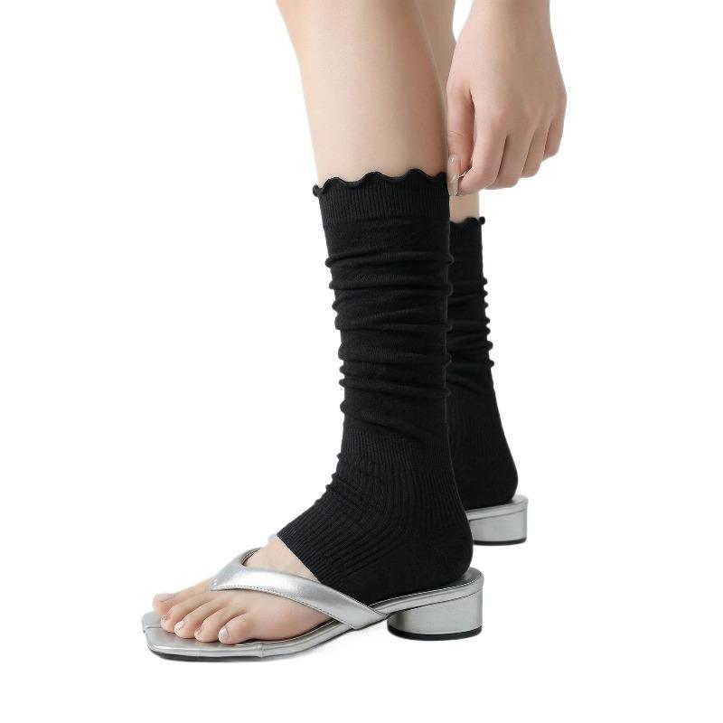 Spring and Summer Pile Pile Socks with Wooden Ear Cuffs, Long Stockings, Breathable, Suitable for Walking, Slimming, Versatile, Calf Socks