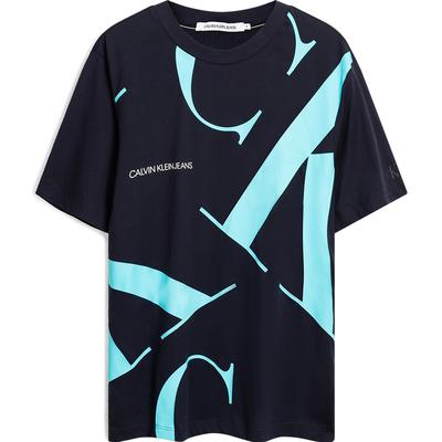 Calvin Klein Letter Print Cotton Breathable Short Sleeve T-Shirt Unisex T-Shirts Black Blue J317893-CHW