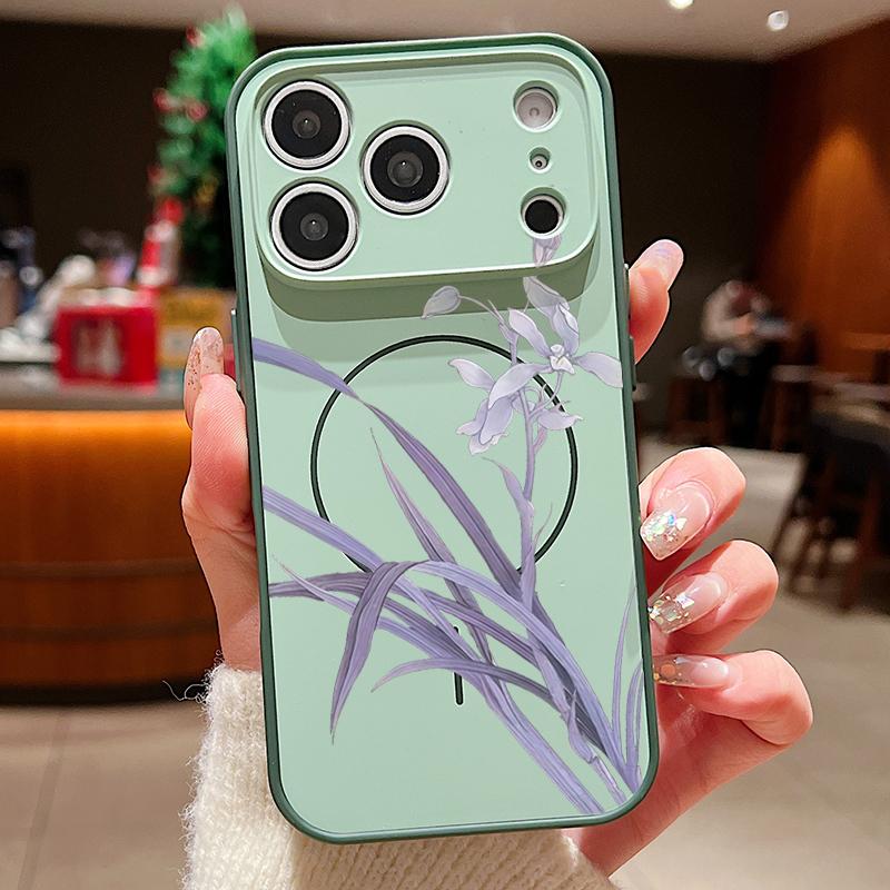Magnetic For Magsafe Case For iPhone 17 Pro Max Purple Orchid Floral Pattern Skin Feeling Cover For iPhone 16 15 14 13 Pro Max