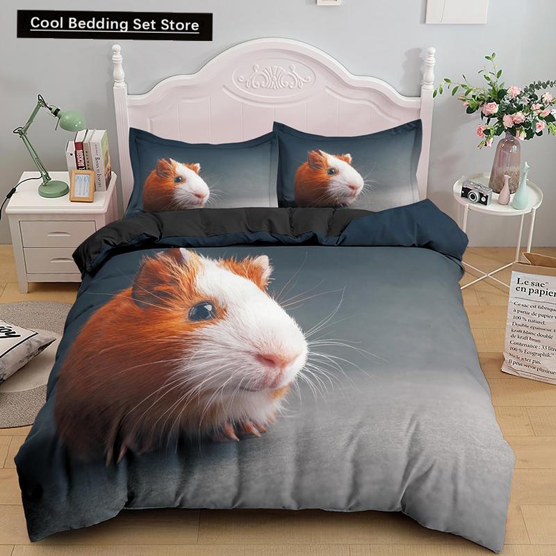 3D Marsvin Påslakan King Queen Härligt Hamster Sängklädesset För Barn Pojke Flicka Djur Husdjur Mus 2/3 Delar Polyester Täcke