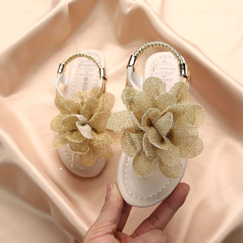 2025 summer Korean version of the new girls sandals princess shoes pearl flip-flops toe sandals baby shoes children's shoes