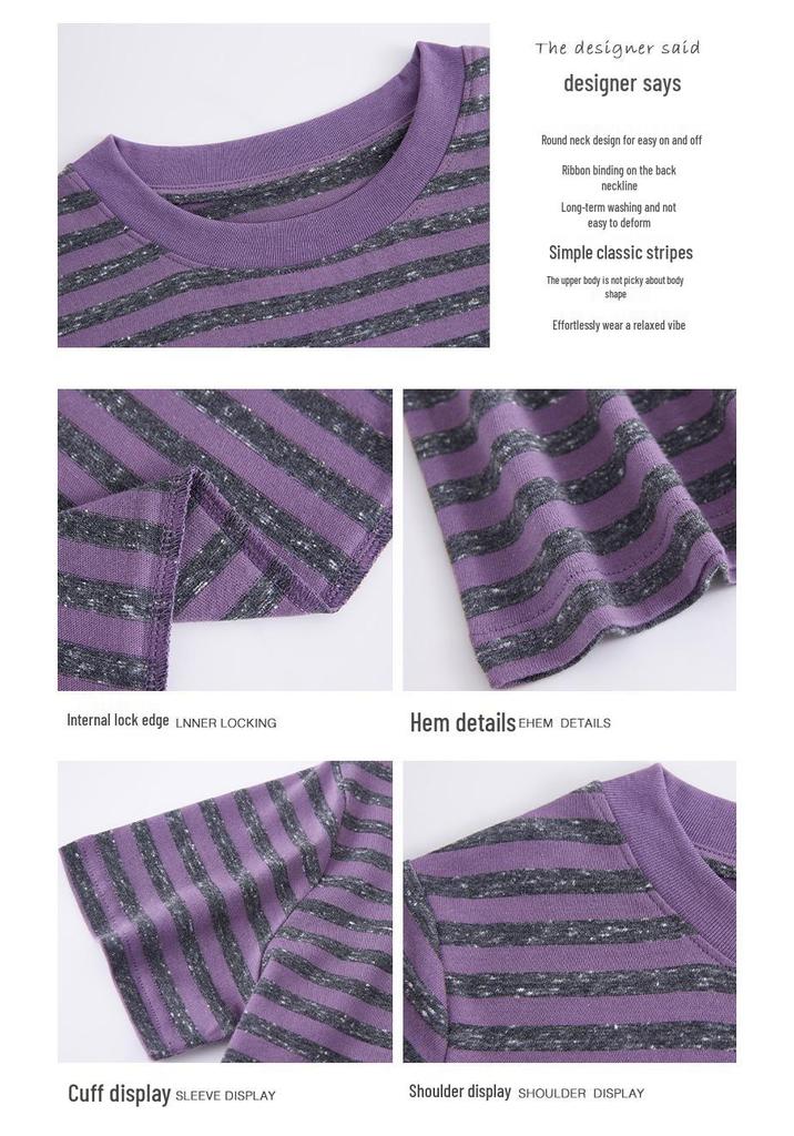 Damen 2025 Sommer Gestreiftes Locker Geschnittenes Schlankmachendes T-Shirt, Koreanischer Stil Rundhals Kurzarm Oberteil