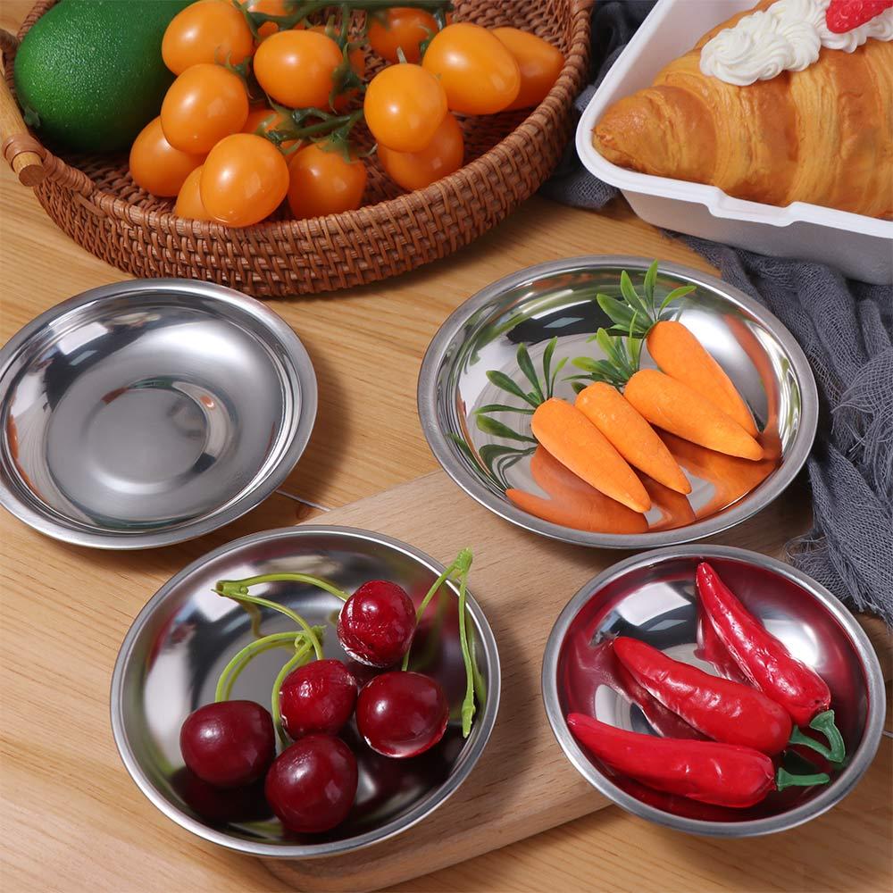 Round Food Snacks Seasoning Dishes Silver Appetizer Condiment Tray Dessert Dish  Vinegar