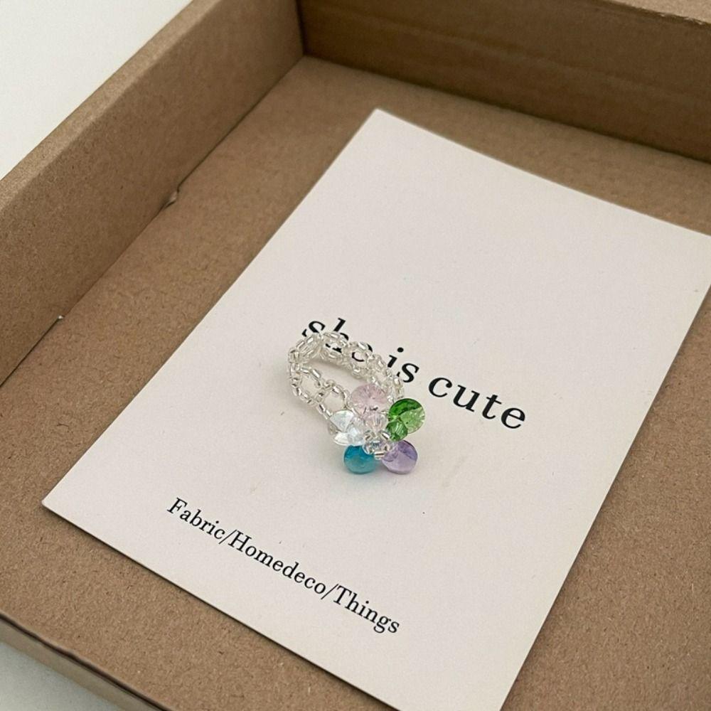 Korean Flower Ring Tassel Vintage Rings Exquisite Colorful Beaded Ring  Women