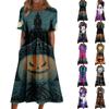 Women's Casual Round Neck Dress with Pockets Halloween Print for Party and Everyday Wear
