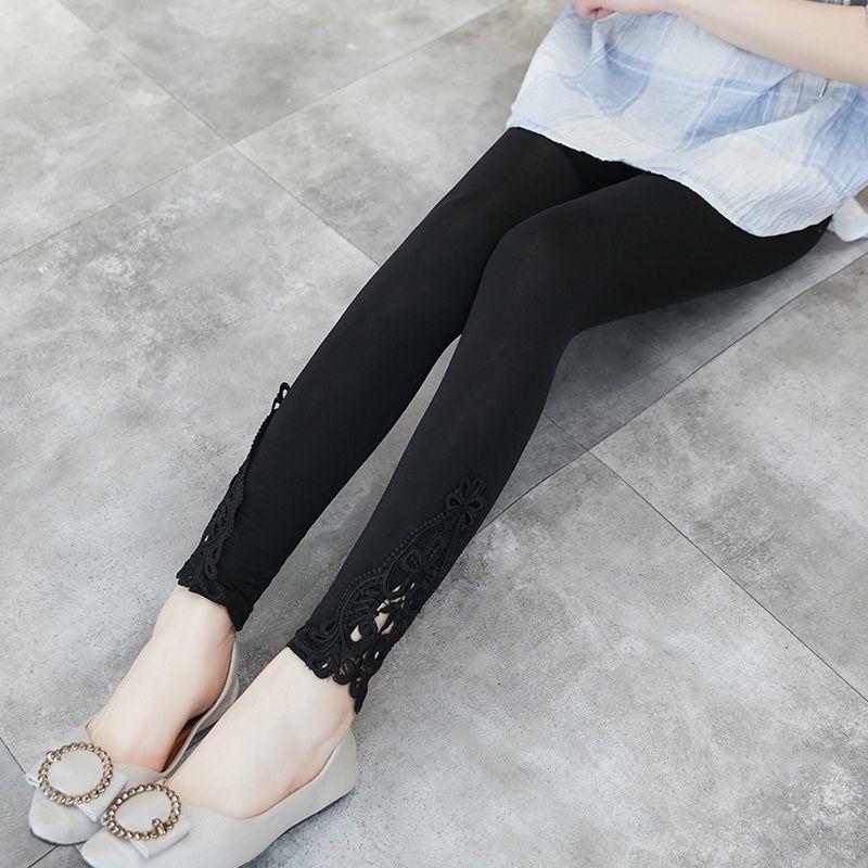 

Узкие леггинсы с цветочными кружевными вставками, повседневные эластичные леггинсы на каждый день, женская одежда XL чёрный