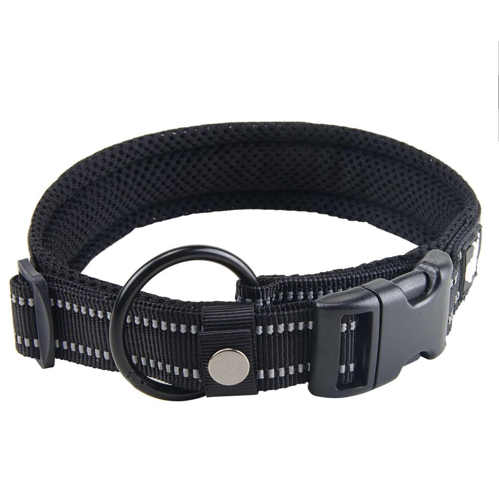 Truelove Reflective Dog Collar with Plastic Clip-in Buckle, High-grade Soft Padded Nylon Webbing, No Choke Basic Collars (XS, Black)
