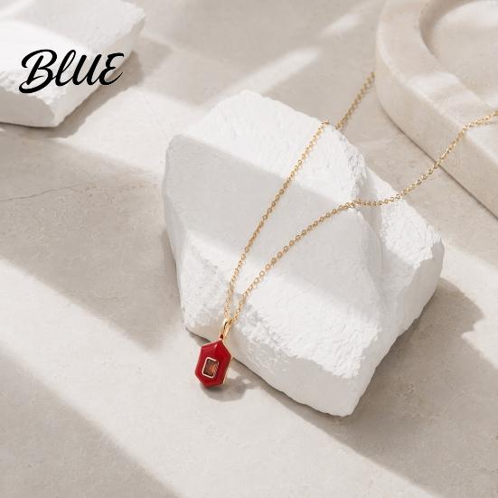 Charming Necklace Stone Pendant Necklace Oval or Hexagonal Charm Geometric