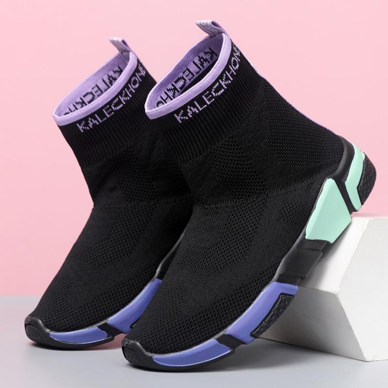 Elastic socks shoes women's high-top casual sports shoes medium tube versatile thick-soled knitted short boots socks boots