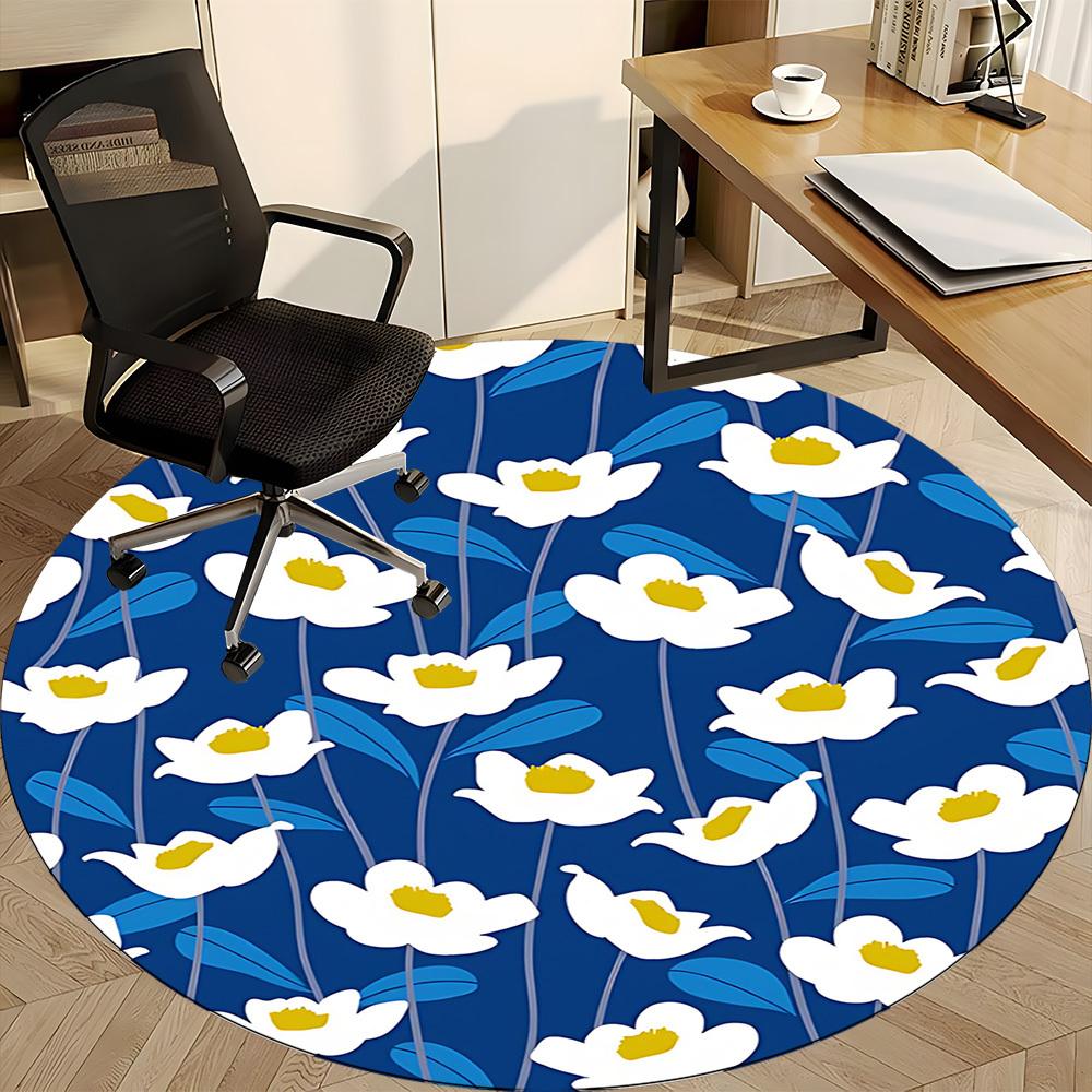 1PC Floral Pattern Office Round Area Rug, Mat Suitable For Office, Under Office Chairs Bedroom Living Room Home Decor, Room Deco