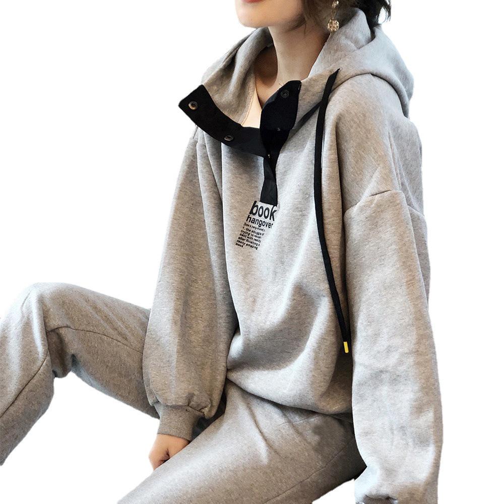 Plus Size Women's Hooded Casual Sport Set - Autumn/Winter Fashion Sweatshirt Two-Piece