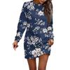 Women's Round Neck Retro Floral Long Sleeved Buttocks Wrapped Bathroom Dress