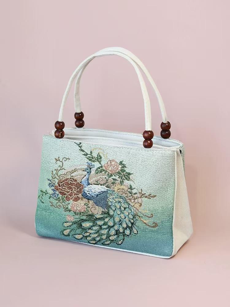 Yunnan Ethnic Style Double-layer Wooden Bead Bag Elephant Embroidery Bag Ethnic Fabric Bag