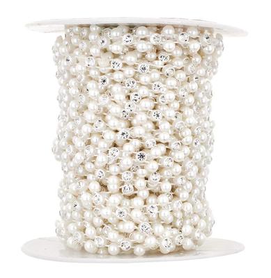 Plastic Pearl Rhinestone Chain Trims Ribbon Wedding Party Cake Decoration Rhinestone Wrap Roll for Sewing