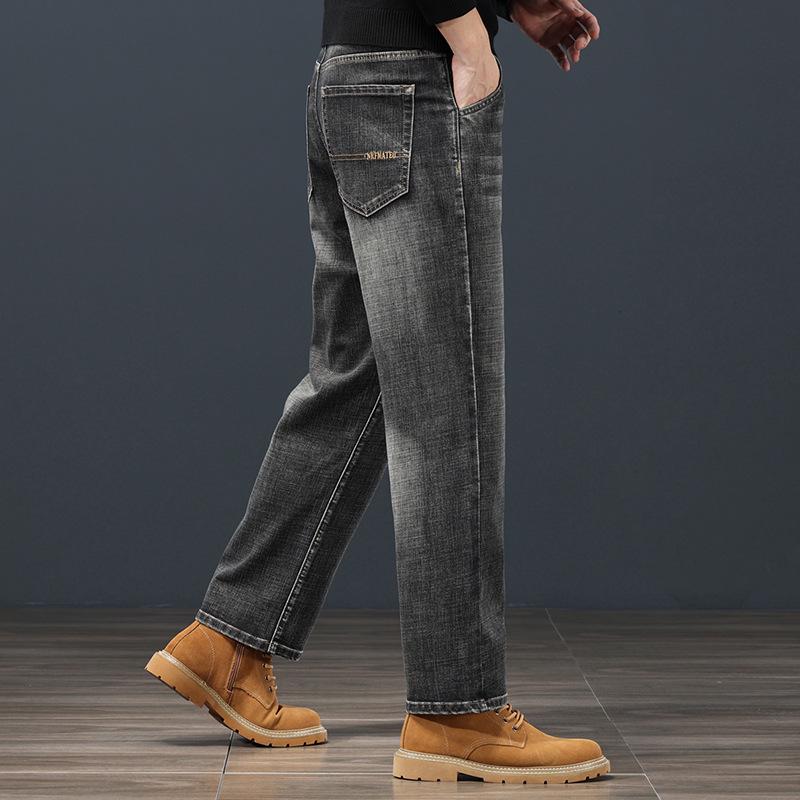 

Мужские свободные прямые джинсы с косыми карманами - с бархатной подкладкой для осени/зимы, универсальные повседневные брюки большого размера Nine-Point 30