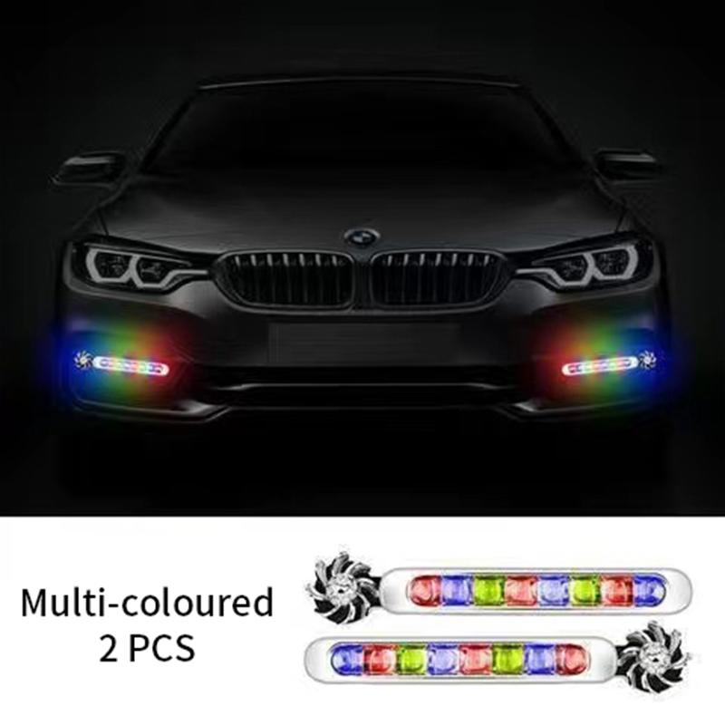 2pcs Wind Powered Car LED DayTime Running Light Auxiliary Lighting Rotation Fan Lamp Automobile Day Time Headlight